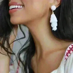 New Panacea‎ Anthropologie Beaded White Tassel Earrings
